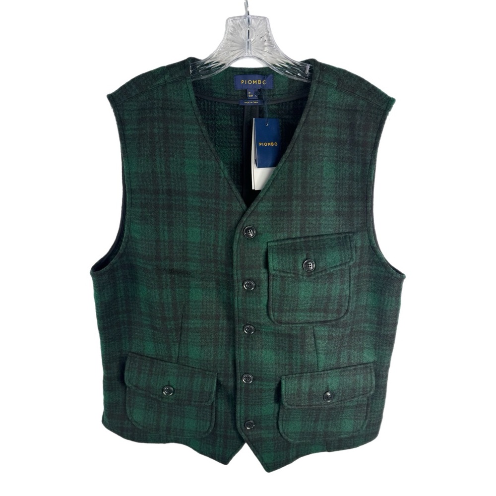 NWT PIOMBO Green Plaid Vest with Pockets